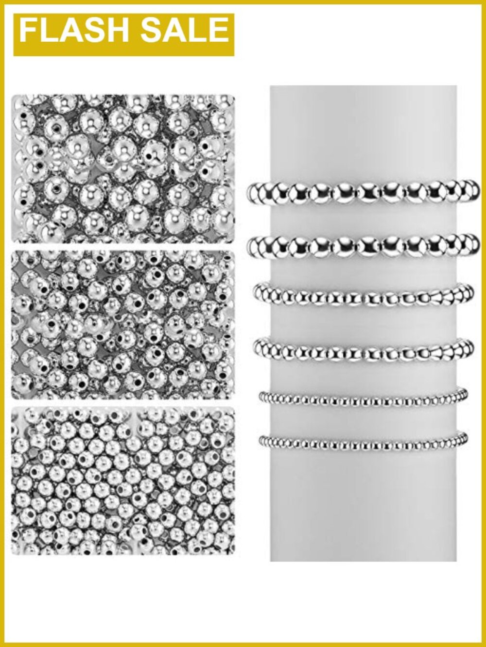 1200pcs Round Spacer Beads Jewelry Making Kit 4/6/8mm Silver